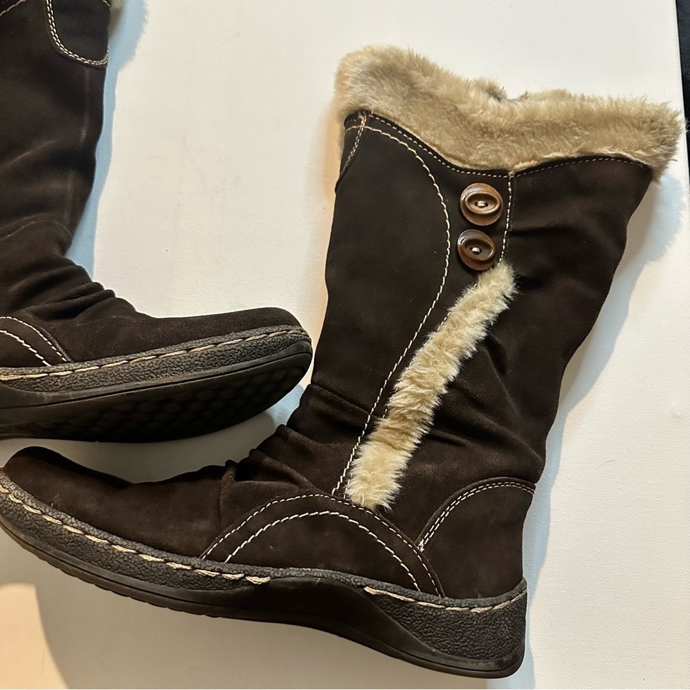G.H. Bass Otto Suede Snow Boots Women’s 8 Brown Faux Fur Mid Calf Winter - Picture 4 of 13